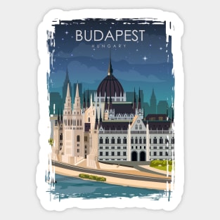 Budapest Hungary Vintage Minimal Retro Travel Poster at Night Sticker